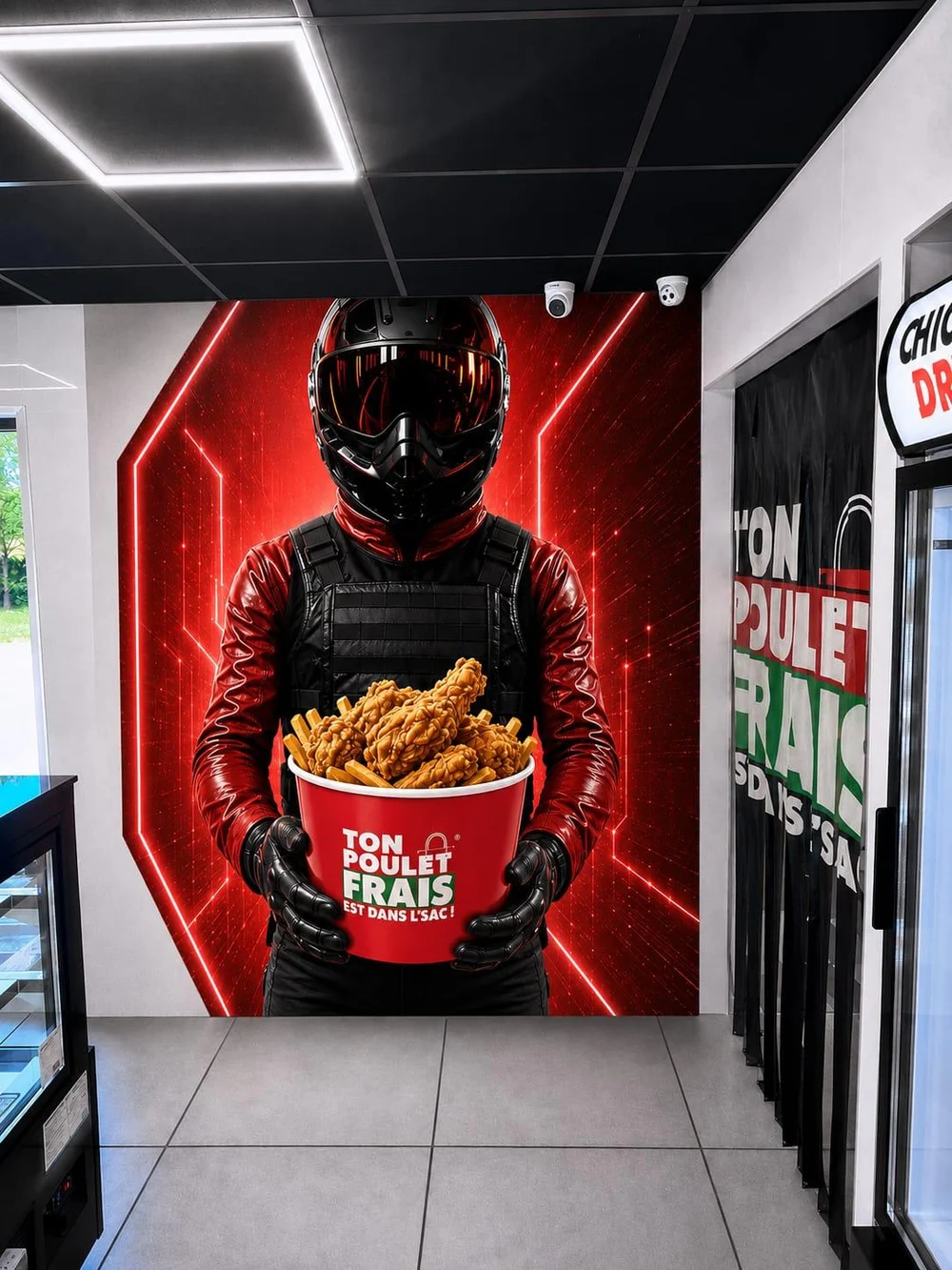 Fresque Chicken Drive dans un intérieur de la marque